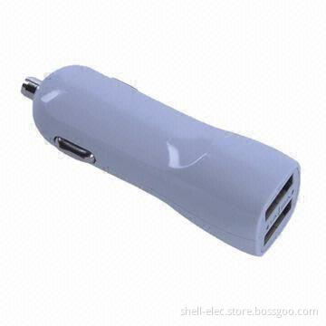 Dual USB Car Charger with 5V/2.1A Output, Suitable for Mobile Phone, Digital Cameras and GPS